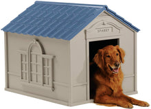 Load image into Gallery viewer, Suncast Outdoor Dog House with Door - Water Resistant and Attractive for Small to Large Sized Dogs - Easy to Assemble - Perfect for Backyards
