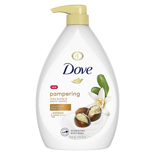Dove Purely Pampering Body Wash with Pump for Dry Skin Shea Butter with Warm Vanilla Cleanser That Effectively Washes Away Bacteria While Nourishing Your Skin 34 oz