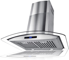 Load image into Gallery viewer, AKDY AWR68AS30 30" Wall Mount Ducted Range Hood with 760 CFM Motor 3 Speed Fan Levels Touch Control Panel LED Lighting Dishwasher Safe SS Filters Curved Tempered Glass and Stainless Steel