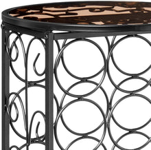 Load image into Gallery viewer, SEI Furniture 15 Wine Bottle Storage Table - Glass Top w/Black Finish - Elegant Wrought Iron Scrollwork