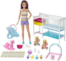 Load image into Gallery viewer, Barbie Nursery Playset with Skipper Babysitters Doll, 2 Baby Dolls, Crib and 10+ Pieces of Working Baby Gear and Themed Toys, Gift Set for 3 to 7 Year Olds, Multicolor