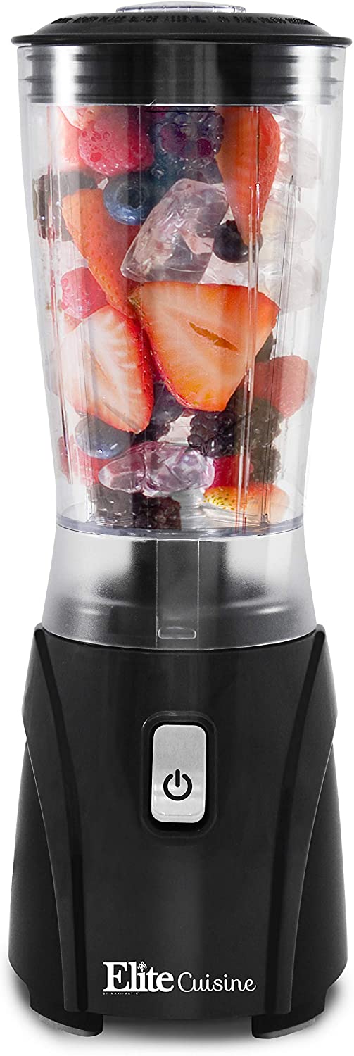 Elite Cuisine EPB-9632 Personal Single Serve Blender, 14 Oz., For Shakes & Smoothies, Black