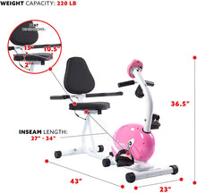 Load image into Gallery viewer, Sunny Health &amp; Fitness P8400 Sunny Health &amp; Fitness Magnetic Recumbent Bike Exe, Pink