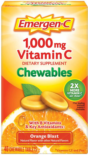 Emergen-C Chewable Vitamin C 1000mg, With B Vitamins And Antioxidants Tablet (40 Count, Orange Blast Flavor), Dietary Supplement, Multi