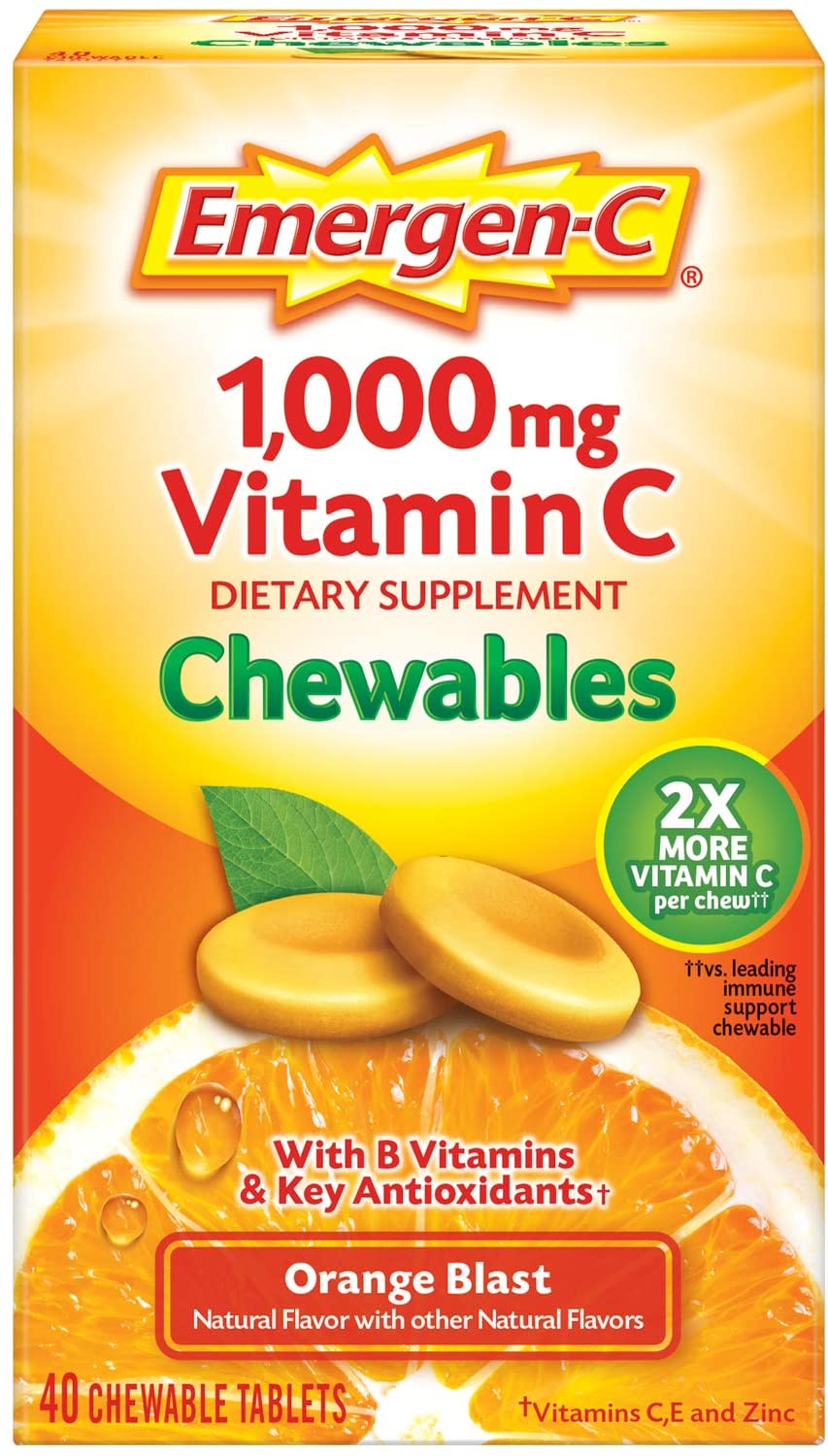 Emergen-C Chewable Vitamin C 1000mg, With B Vitamins And Antioxidants Tablet (40 Count, Orange Blast Flavor), Dietary Supplement, Multi