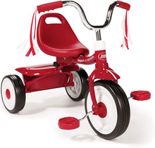 Load image into Gallery viewer, Radio Flyer 411S Kids Toddler Readily Assembled Adjustable Beginner Trike Tricycle Bike with Storage Bin and Handle Streamers, Red