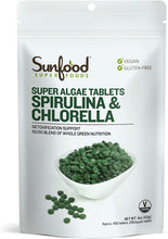 Load image into Gallery viewer, Sunfood Superfoods Spirulina &amp; Chlorella Super Algae Tablets | 50/50 Micro-Nutrient Blend | Cold-Pressed, Highest Quality, Purest Source | Ultra-Clean (No Fillers, Additives, Preservatives) | 4 oz Bag