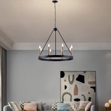 Load image into Gallery viewer, Vanity Art 8 Lights Wagon Wheel Chandelier Light Farmhouse Candle Brass Ceiling Light Fixtures for Living Room VA10518BK+BD