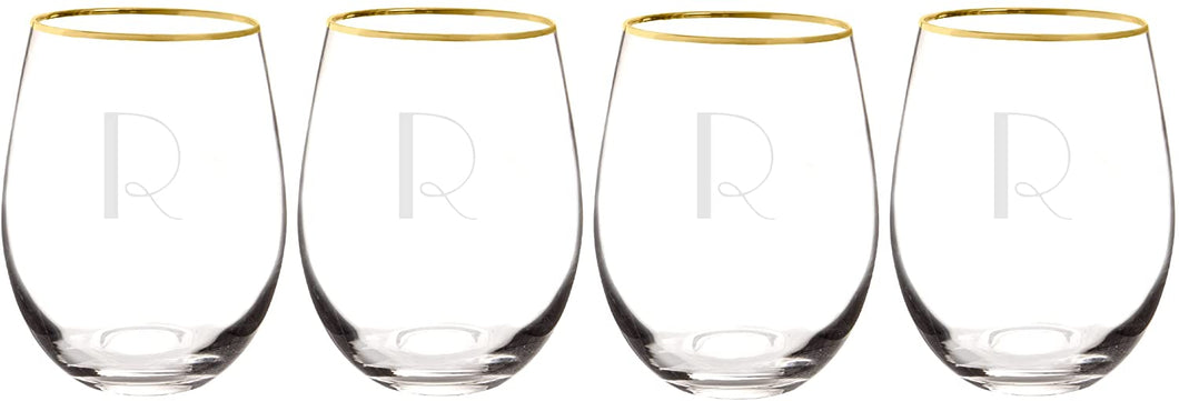 Cathy's Concepts Personalized Gold Rim Stemless Wine Glasses (Set of 4), Clear