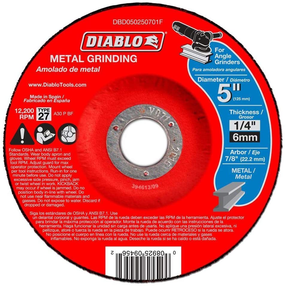 Diablo 5 in. x 1/4 in. x 7/8 in. Metal Grinding Disc with Type 27 Depressed Center (10-Pack)