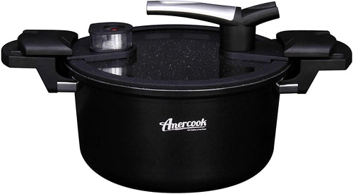 Amercook 5L Low Pressure Cooker Pot with Induction Bottom. Black Non-Stick Coated Pressed Aluminum - 10 in