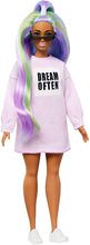 Load image into Gallery viewer, Barbie Fashionistas Doll with Long Rainbow Hair Wearing Sweatshirt Dress and Accessories, for 3 to 8 Year Olds