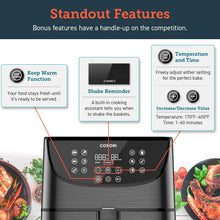Load image into Gallery viewer, COSORI Air Fryer 5.8QT(Rack &amp;5 Skewers)1700W Electric Hot Air Fryers Oven Oilless Cooker,11 Presets,Preheat&amp;Shake Reminder, LED Touch Digital Screen,Nonstick Basket,2-Year Warranty, Black(100 Recipe)