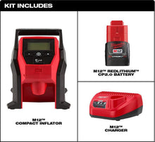 Load image into Gallery viewer, Milwaukee M12 12-Volt Lithium-Ion Cordless Compact Inflator with 2.0 Ah Battery and Charger