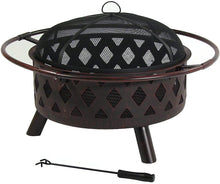 Load image into Gallery viewer, Sunnydaze Crossweave Outdoor Fire Pit - 30 Inch Deep Bonfire Wood Burning Patio &amp; Backyard Firepit for Outside with Spark Screen, Fireplace Poker, and Metal Grate, Bronze