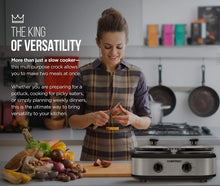 Load image into Gallery viewer, Chefman RJ15-125-D Double Slow Cooker &amp; Buffet Server with 2 Removable 1.25 Qt. Oval Crocks, Pot Inserts Individually Heat Controlled, 2.5 Quarts, Stainless Steel