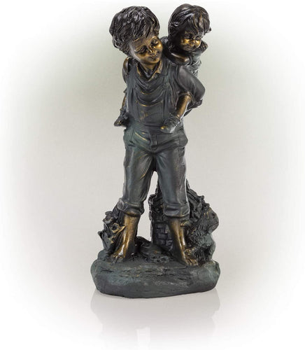 Alpine Corporation GXT484 Piggyback Ride Statue Outdoor Garden, Patio, Deck, Porch-Yard Decoration, 16-Inch Tall, Antique Bronze
