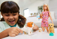 Load image into Gallery viewer, Barbie Doggy Daycare Doll, Blonde, and Pets Playset with 4 Dogs, Including One Puppy that Poops and One that Pees, Plus Color-Change Paper and More, Gift for 3 to 7 Year Olds