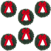 Load image into Gallery viewer, Home Accents Lightweight, Versatile Holiday 20 in. Unlit Artificial Christmas Wreath with Red Velvet Bow (Set of 6)
