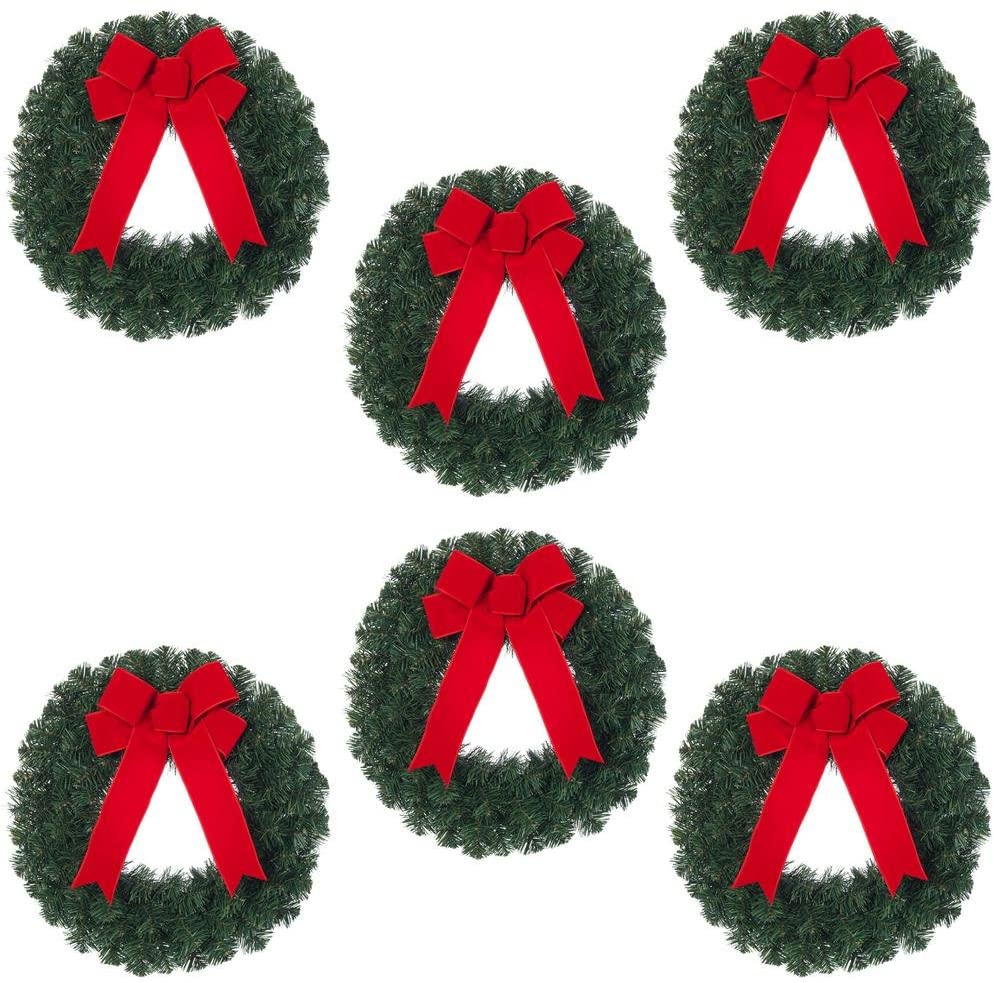 Home Accents Lightweight, Versatile Holiday 20 in. Unlit Artificial Christmas Wreath with Red Velvet Bow (Set of 6)