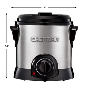 Chefman Fry Guy Deep Fryer with Removable Basket, Easy-to-Clean Non-Stick Coating and Cool-to-Touch Exterior, Adjustable Temperature Control, 4.2 Cup/ 1 Liter Capacity, Stainless Steel