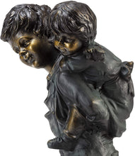 Load image into Gallery viewer, Alpine Corporation GXT484 Piggyback Ride Statue Outdoor Garden, Patio, Deck, Porch-Yard Decoration, 16-Inch Tall, Antique Bronze