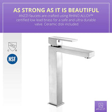Load image into Gallery viewer, Modern Tempered Glass Vessel Square Sink with Single Hole in Blazing Blue and Single Handle Enti Bathroom Sink Faucet in Polished Chrome | Viace LSAZ056-096 by ANZZI