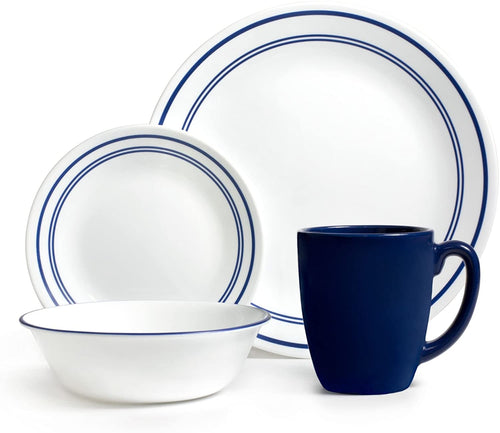 Corelle 20 Piece Livingware Dinnerware Set with Storage, Classic Café Blue, Service for 4