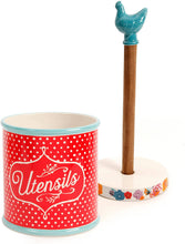 Load image into Gallery viewer, The Pioneer Woman Flea Market Stoneware Turquoise Paper Towel Holder And Crock