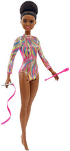 Load image into Gallery viewer, Barbie Rhythmic Gymnast Brunette Doll (12-in/30.40-cm) with Colorful Metallic Leotard, 2 Clubs &amp; Ribbon Accessory, Great Gift for Ages 3 Years Old &amp; Up