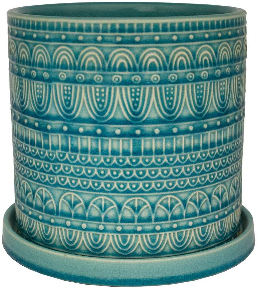 8 in. dia. Blue Ceramic Seven Seas Cylinder Pot