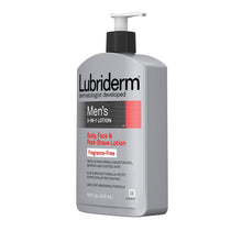 Load image into Gallery viewer, Lubriderm Men's 3-In-1 Unscented Lotion Enriched with Soothing Aloe for Body and Face, Non-Greasy Post Shave Moisturizer, Fragrance-Free, 16 fl. oz