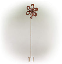 Load image into Gallery viewer, Alpine Corporation Rustic Metal Floral Windmill Stake - Kinetic Wind Spinner - Outdoor Yard Art Decor - Burnt Orange - 24" x 8" x 96"