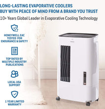 Load image into Gallery viewer, Honeywell CS071AE Quiet, Low Energy, Compact Portable Evaporative Cooler with Fan &amp; Humidifier, Carbon Dust Filter &amp; Remote Control, White