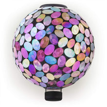 Load image into Gallery viewer, Alpine Corporation Outdoor Solar Powered Pink Glass Mosaic Gazing Globe with LED Lights and Metal Stand, Violet