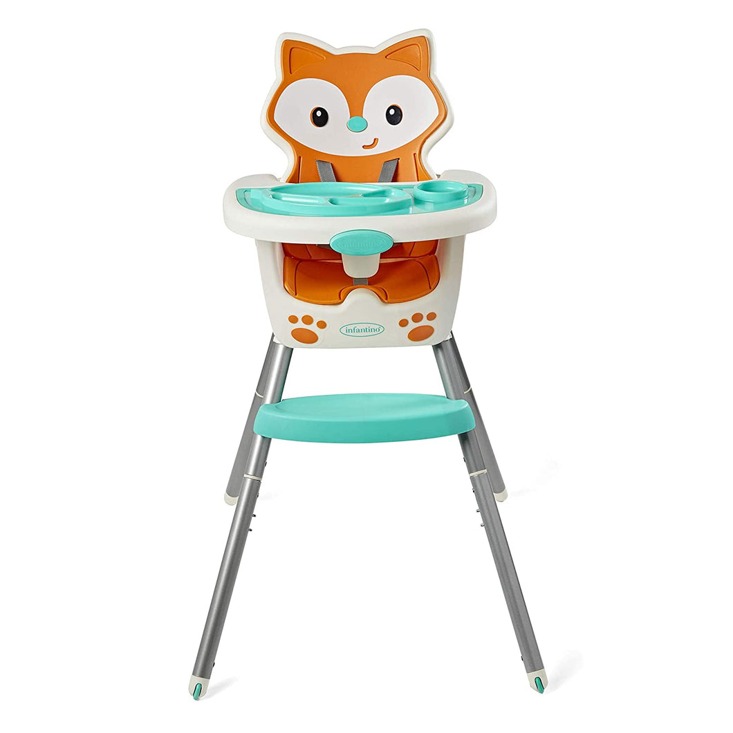 Infantino 4-in-1 Highchair - Space-Saving, Multi-Stage Booster and Toddler Chair with Multi-use Meal mat and Dishwasher-Safe Tray, in a Fox-Themed Design