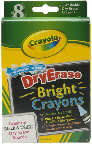 Crayola Washable Dry Erase Crayons, Bright Colors, Assorted 8 ea (Pack of 3)