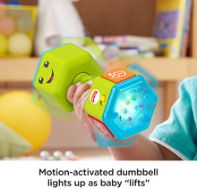 Load image into Gallery viewer, Fisher-Price Laugh &amp; Learn Countin&#39; Reps Dumbbell rattle toy with music, lights and learning content for baby and toddler ages 6-36 months