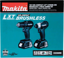 Load image into Gallery viewer, Makita CX200RB 18V LXT Lithium-Ion Sub-Compact Brushless Cordless 2-Pc. Combo Kit (2.0Ah), Black