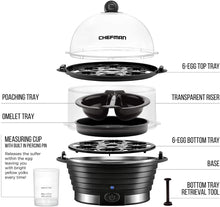 Load image into Gallery viewer, Chefman Electric Egg Cooker Boiler, Rapid Egg-Maker &amp; Poacher, Food &amp; Vegetable Steamer, Quickly Makes 12 Eggs, Hard or Soft Boiled