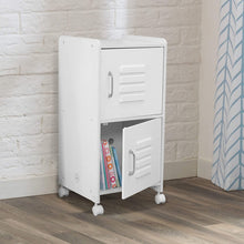 Load image into Gallery viewer, KidKraft Painted Wood Medium Storage Locker On Wheels with Two Compartments - White