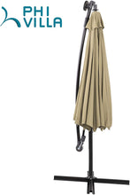 Load image into Gallery viewer, PHI VILLA 10 FT Offset Solar LED Patio Umbrella with Cantilever, Crank, 8 Steel Ribs