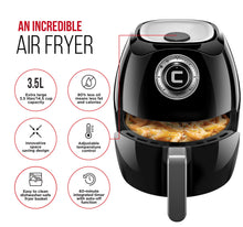 Load image into Gallery viewer, Chefman 3.5 Liter/3.6 Quart Air Fryer with Space Saving Flat Basket Oil Airfryer w/Dishwasher Safe Parts, 60 Minute Timer and Auto Shut Off, BPA Free, Large, Black