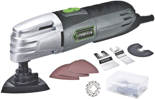 Genesis GMT15A 1.5 Amp Multi-Purpose Oscillating Tool and 19-Piece Universal Hook-And-Loop Accessory Kit with Storage Box