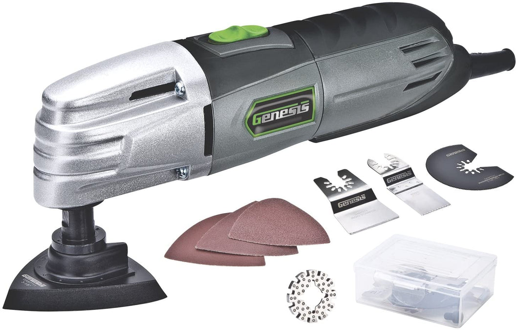 Genesis GMT15A 1.5 Amp Multi-Purpose Oscillating Tool and 19-Piece Universal Hook-And-Loop Accessory Kit with Storage Box