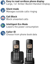 Load image into Gallery viewer, PANASONIC Expandable Cordless Phone System with Amber Backlit Display and Call Block