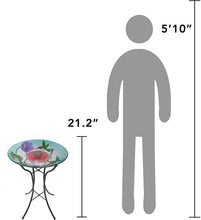Load image into Gallery viewer, Peaktop 3200670 Outdoor Hand-Painted Hummingbird Fusion Glass Solar Birdbath Bowl Feeder with LED Light and Metal Legs for Patio Garden Backyard, 18-Inch, Blue and Pink