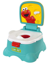 Load image into Gallery viewer, Sesame Street Elmo Hooray! 3-in-1 Potty, Toilet Trainer, Potty Chair and Step Stool for Boys &amp; Girls, Removable Waste Cup, Pretend Flush Handle with Sounds, Blue
