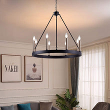 Load image into Gallery viewer, Vanity Art 8 Lights Wagon Wheel Chandelier Light Farmhouse Candle Brass Ceiling Light Fixtures for Living Room VA10518BK+BD