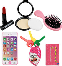 Load image into Gallery viewer, Click N&#39; Play 8Piece Girls Pretend Play Purse, Including A Smartphone, Car Keys, Credit Card, Lipstick, Lights Up &amp; Make Real Life Sounds